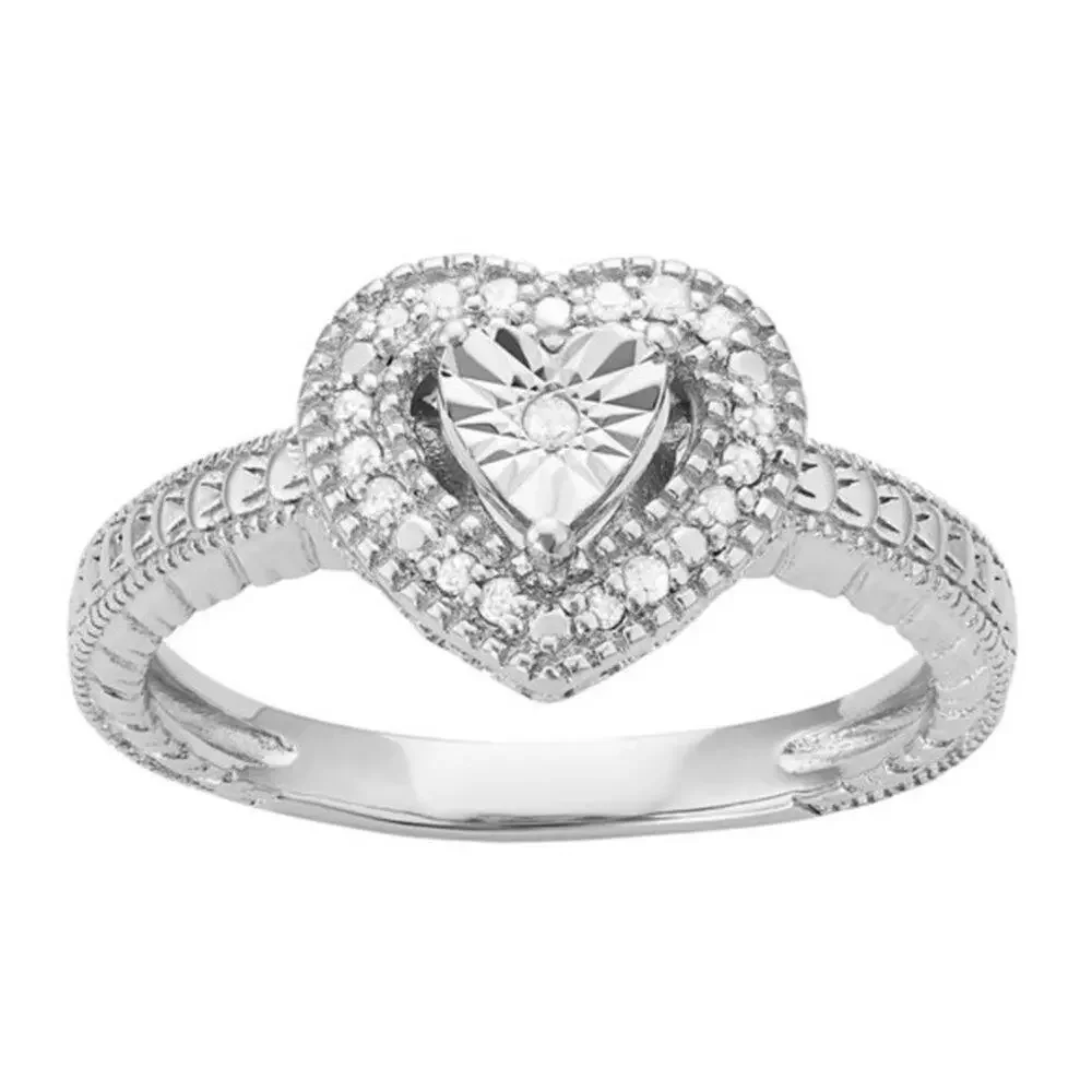 Sterling Silver 1/10 Carat T.W. Diamond Heart Halo Ring Size 7 NWT